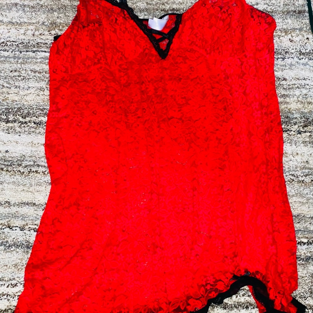 Secret Treasures Red Lace Lingerie Slip with Black Trim (6)